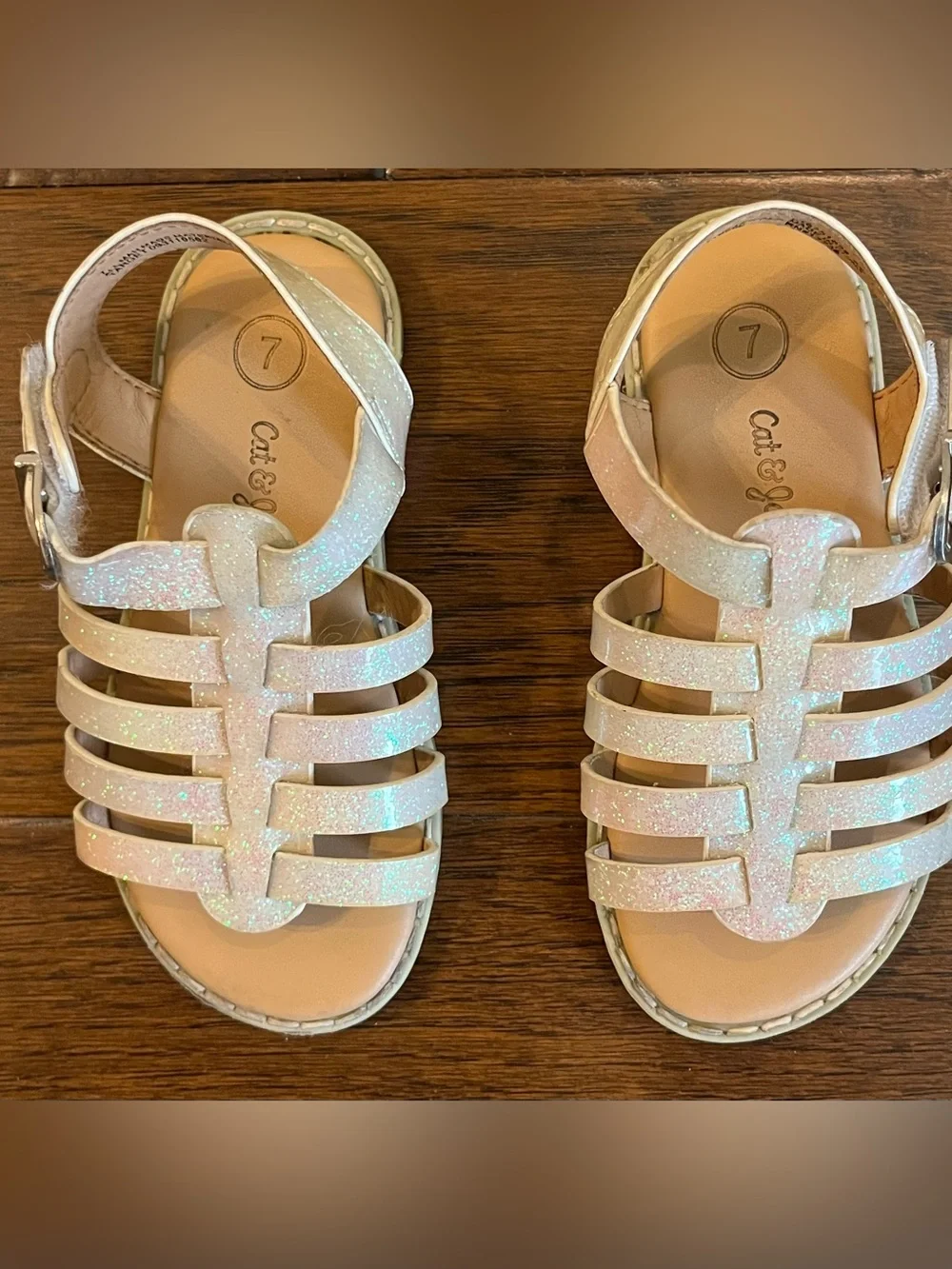 Adorable Cat & Jack Girls' Glitter White Strappy Sandals - Size 7